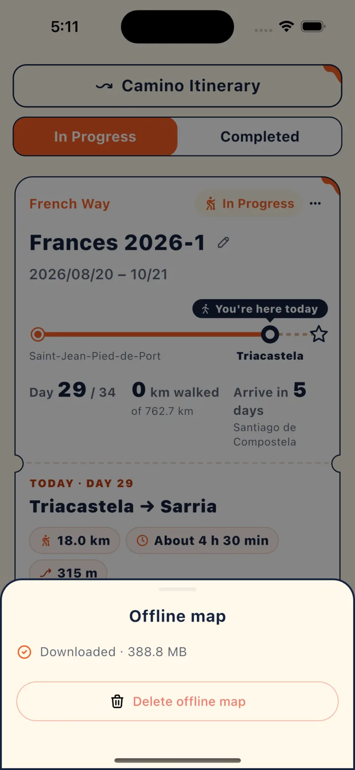 Download complete: the full Camino Francés is about 389 MB