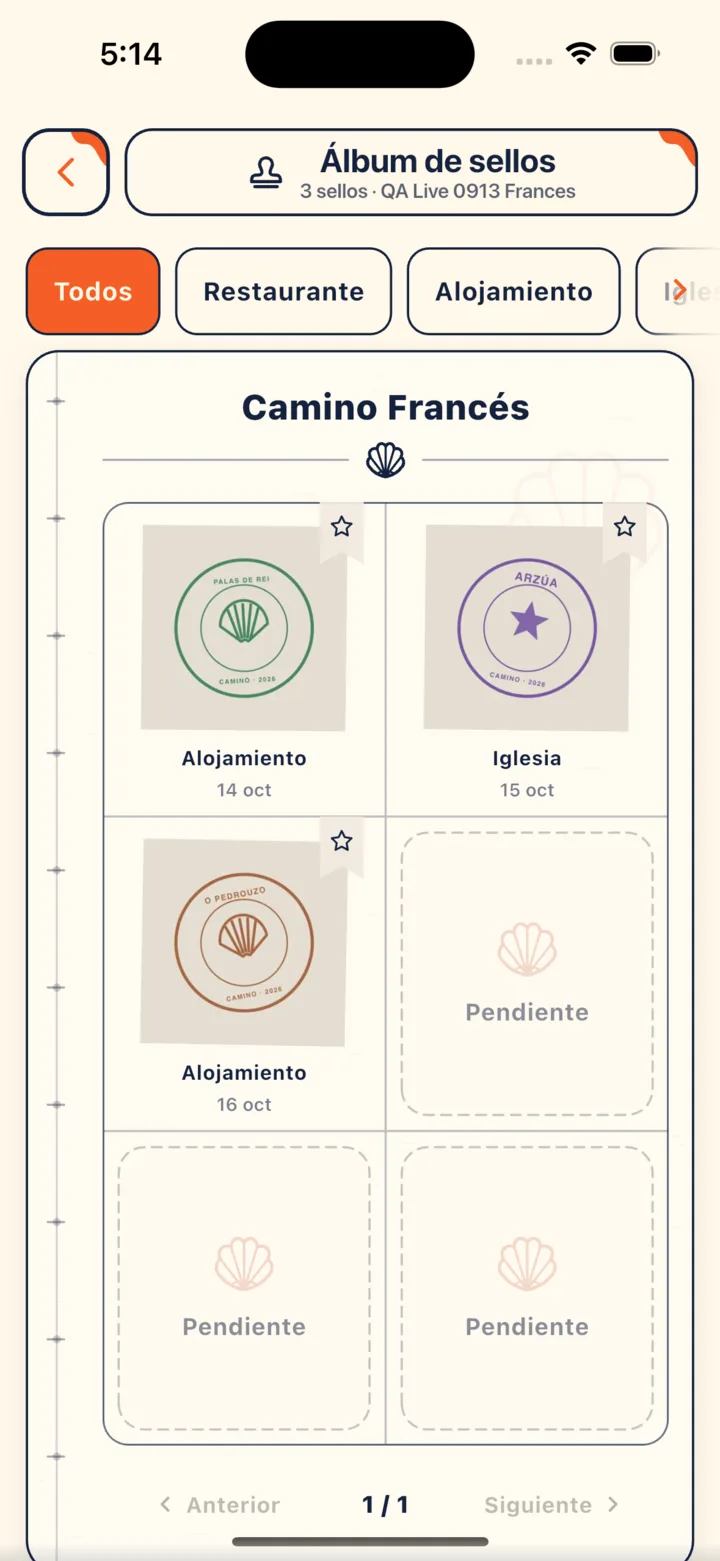 Hojear el álbum de sellos: ordenados según el recorrido (sellos de ejemplo)