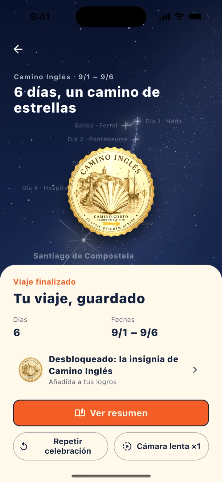 Al terminar el Camino: celebración del camino de estrellas e insignia de la ruta