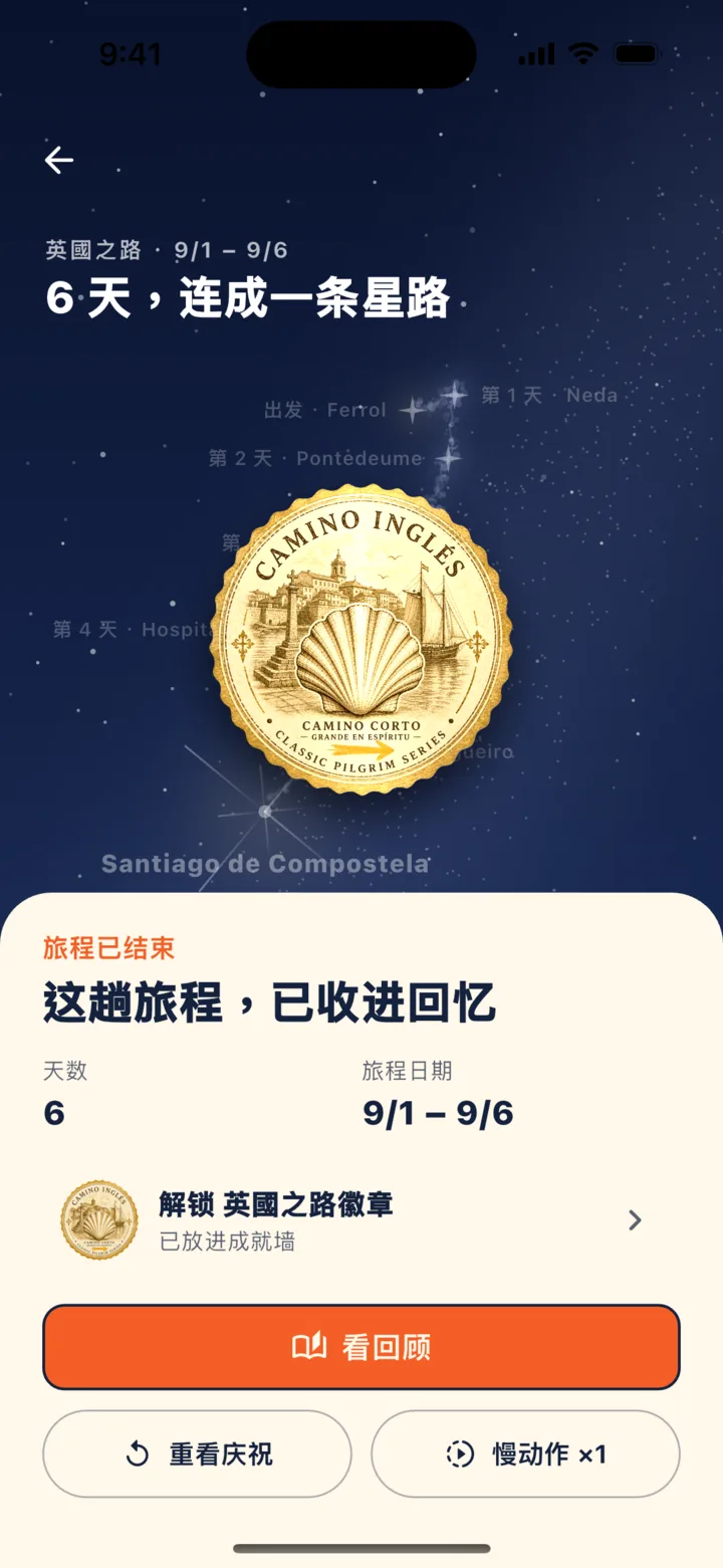 走完之后：星路庆祝和路线徽章